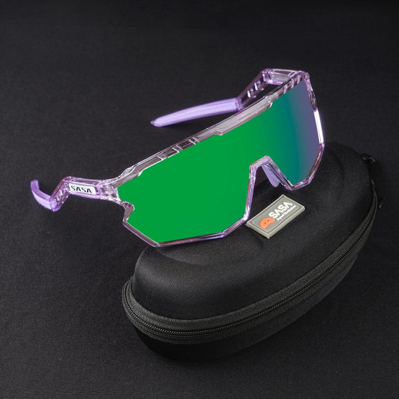 SASA Z-Series Prismatic Purple Frame Green Revo Lens Sports Sunglasses