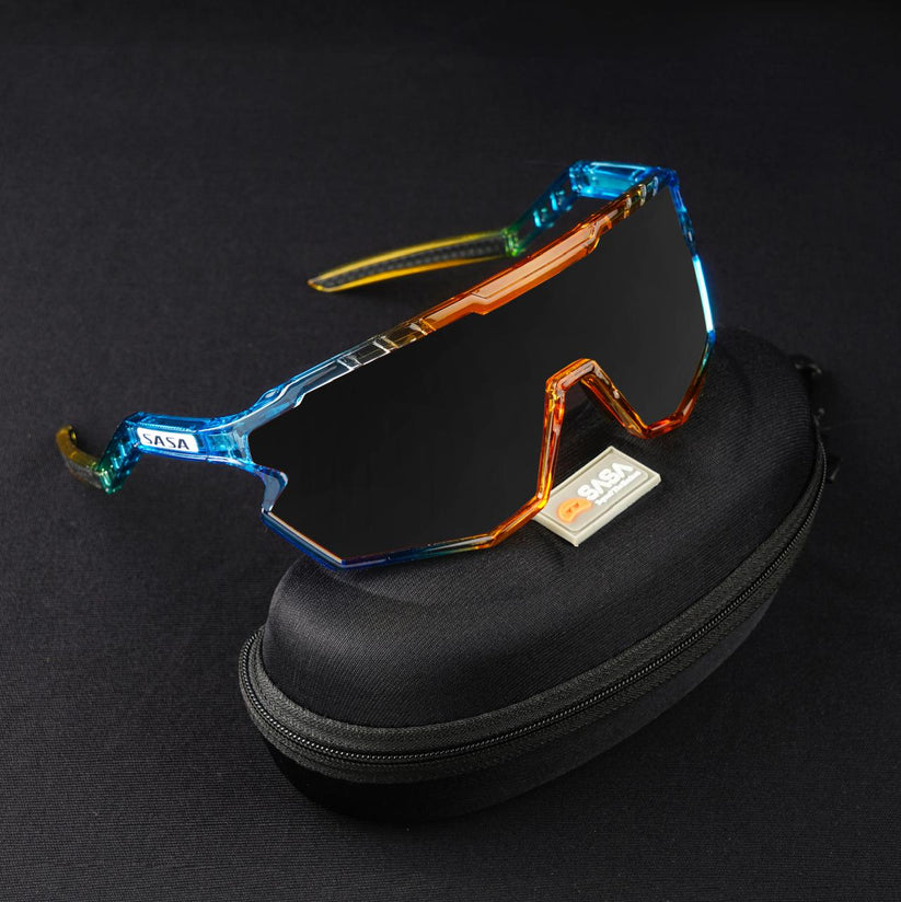 SASA Z-Series Prismatic Blue/Orange Frame Smoke Black Lens Sports Sunglasses