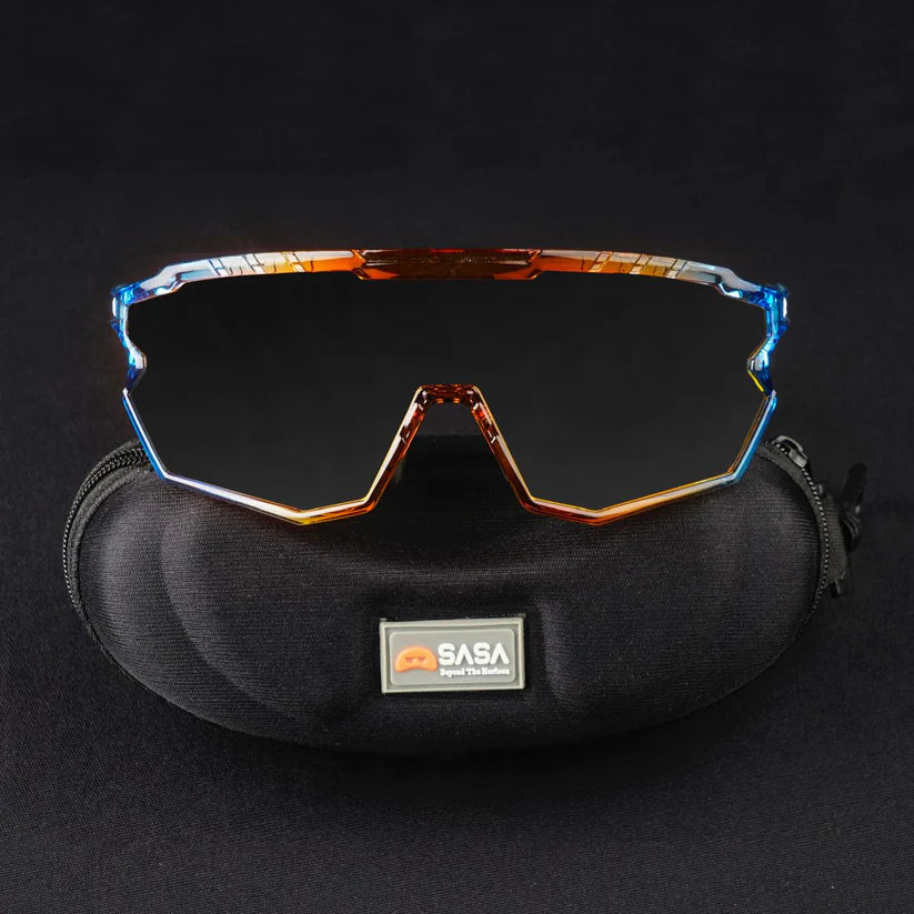 SASA Z-Series Prismatic Blue/Orange Frame Smoke Black Lens Sports Sunglasses