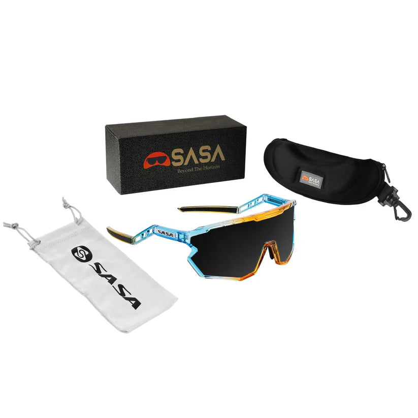 SASA Z-Series Prismatic Blue/Orange Frame Smoke Black Lens Sports Sunglasses