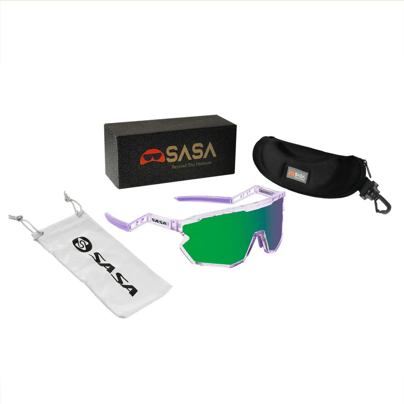 SASA Z-Series Prismatic Purple Frame Green Revo Lens Sports Sunglasses