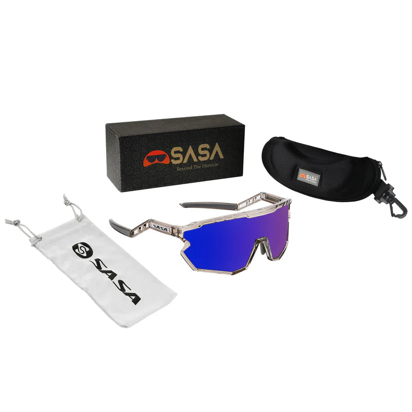 SASA Z-Series Prismatic Grey Frame with Blue Revo Lens Sports Sunglasses