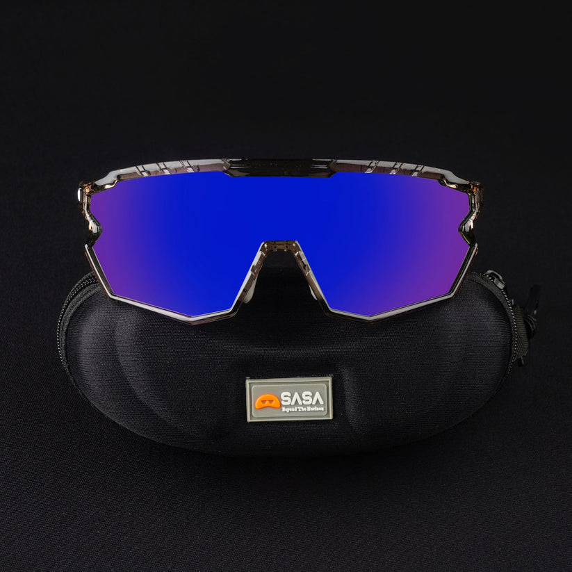 SASA Z-Series Prismatic Grey Frame with Blue Revo Lens Sports Sunglasses
