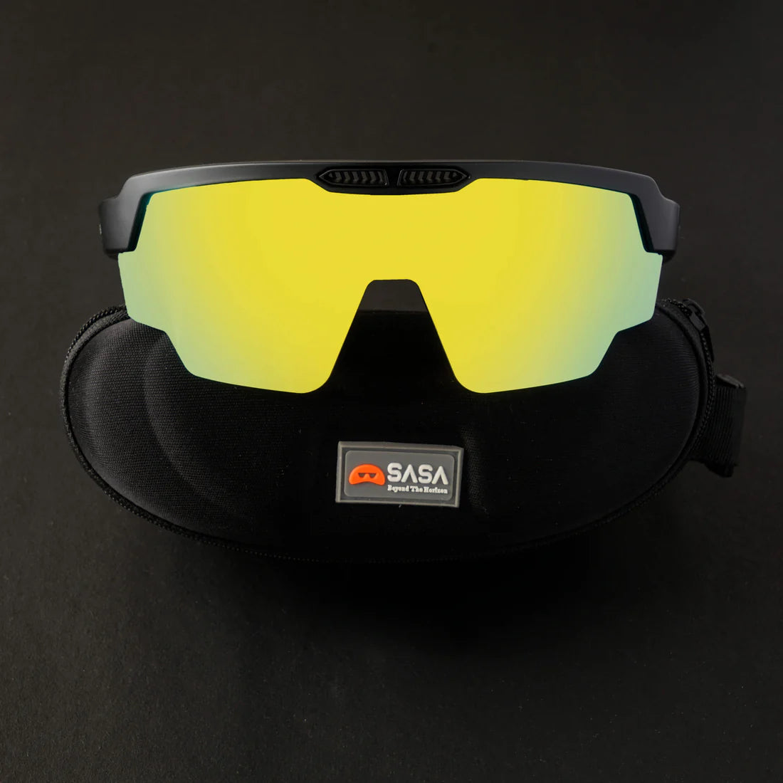 SASA Raptor Matte Black Frame Yellow Revo Lens Sports Sunglasses