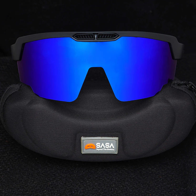 SASA Raptor Matte Black Frame Blue Revo Lens Sports Sunglasses