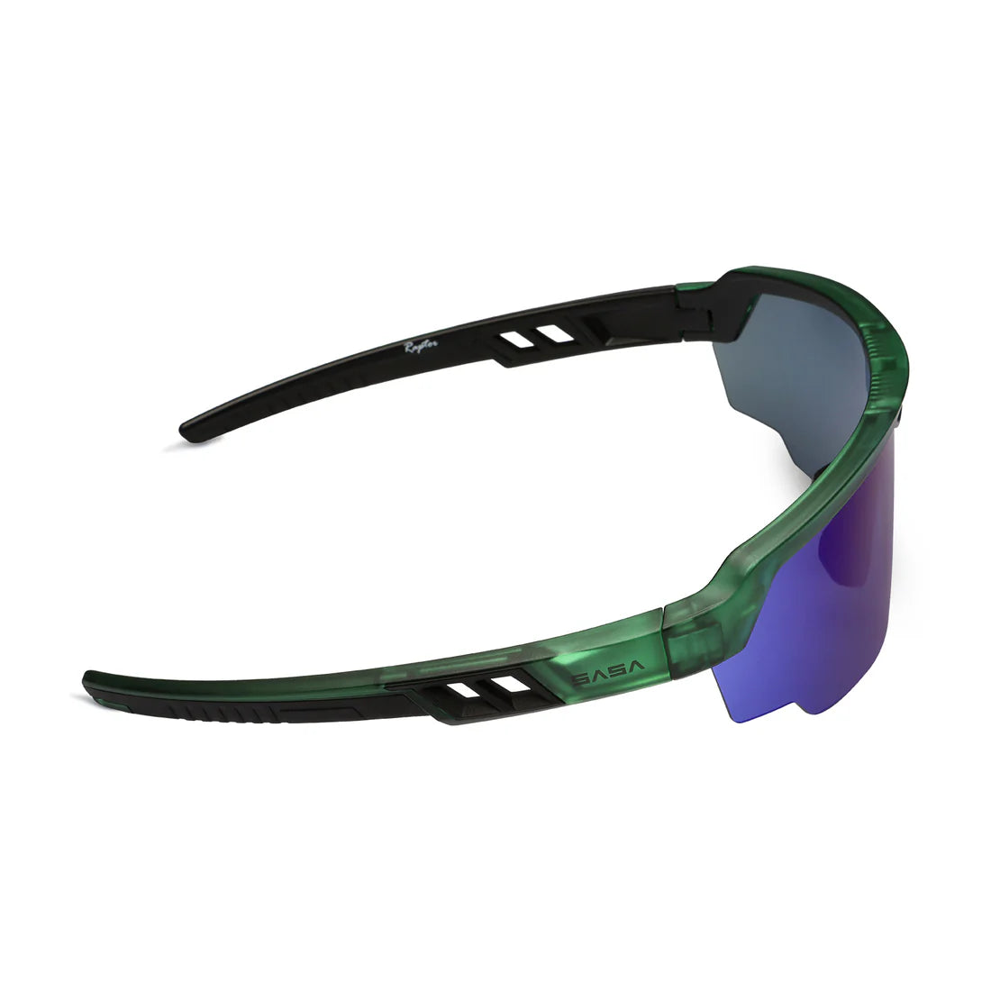 SASA Raptor Translucent Green Frame Blue Revo Lens Sports Sunglasses