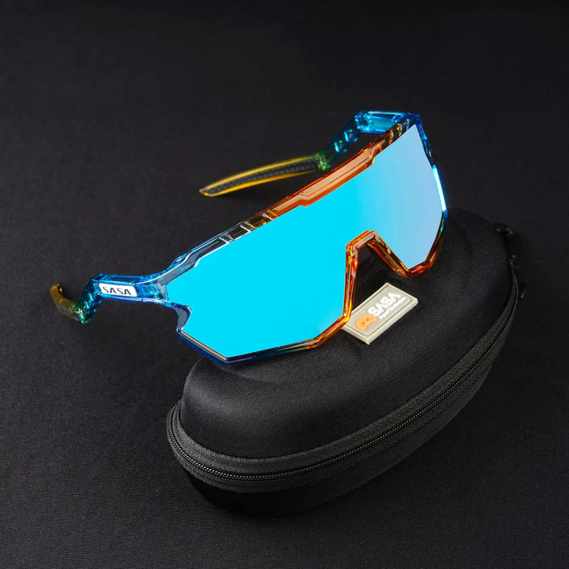 SASA Z Series Prismatic Blue/Orange Frame with Ice Blue Revo Lens Sports Sunglasses