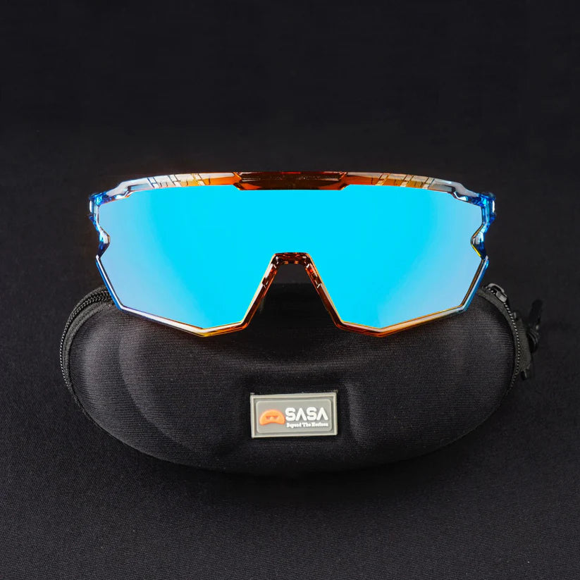 SASA Z Series Prismatic Blue/Orange Frame with Ice Blue Revo Lens Sports Sunglasses