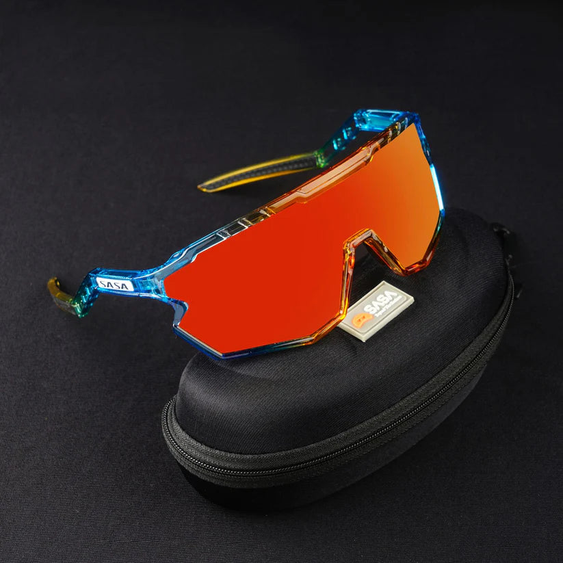 SASA Z Series Prismatic Blue / Orange Frame with Red Revo Lens Sports Sunglasses
