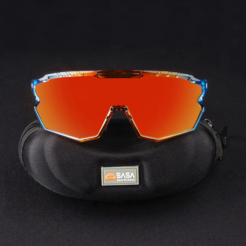 SASA Z Series Prismatic Blue / Orange Frame with Red Revo Lens Sports Sunglasses