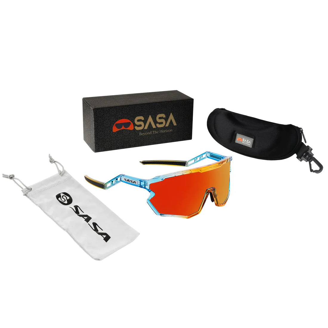 SASA Z Series Prismatic Blue / Orange Frame with Red Revo Lens Sports Sunglasses