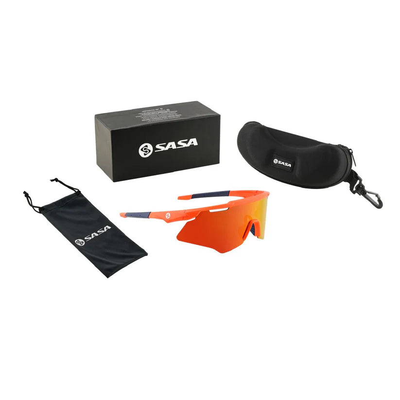 SASA M-Series Orange Frame Red Revo Lens Sports Sunglasses