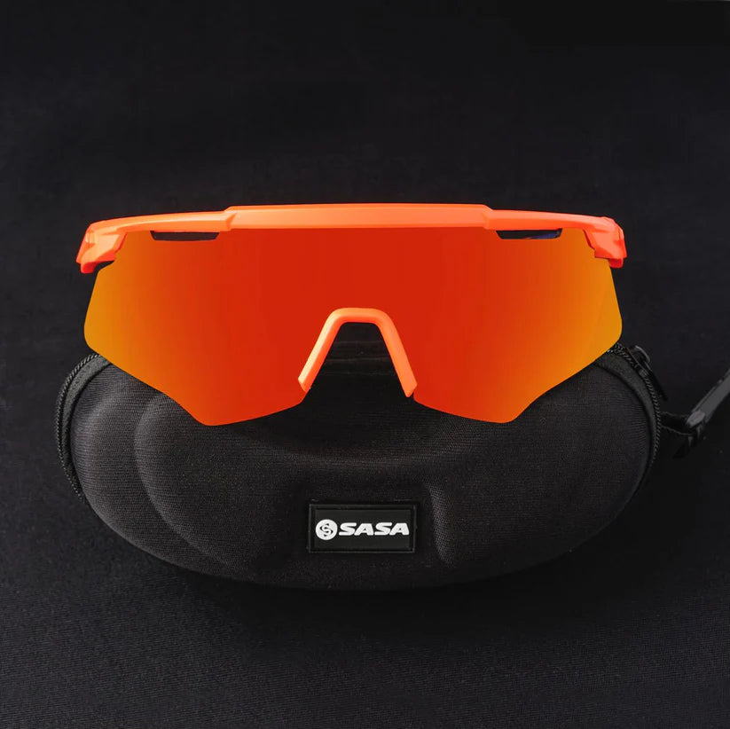 SASA M-Series Orange Frame Red Revo Lens Sports Sunglasses