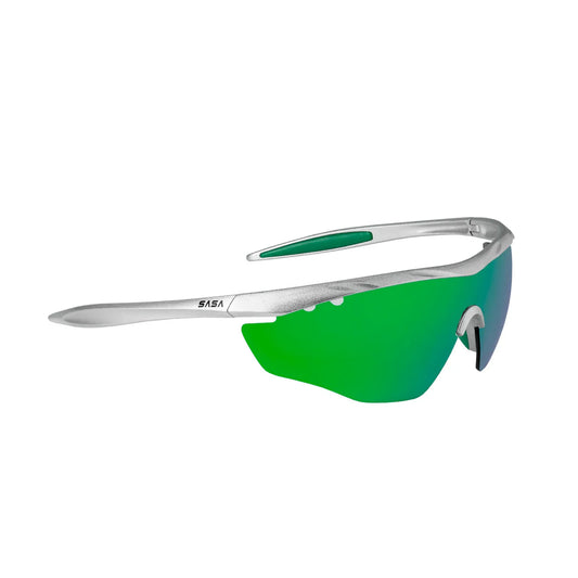 SASA Matte Silver Frame Green Revo Lens Sports Sunglasses