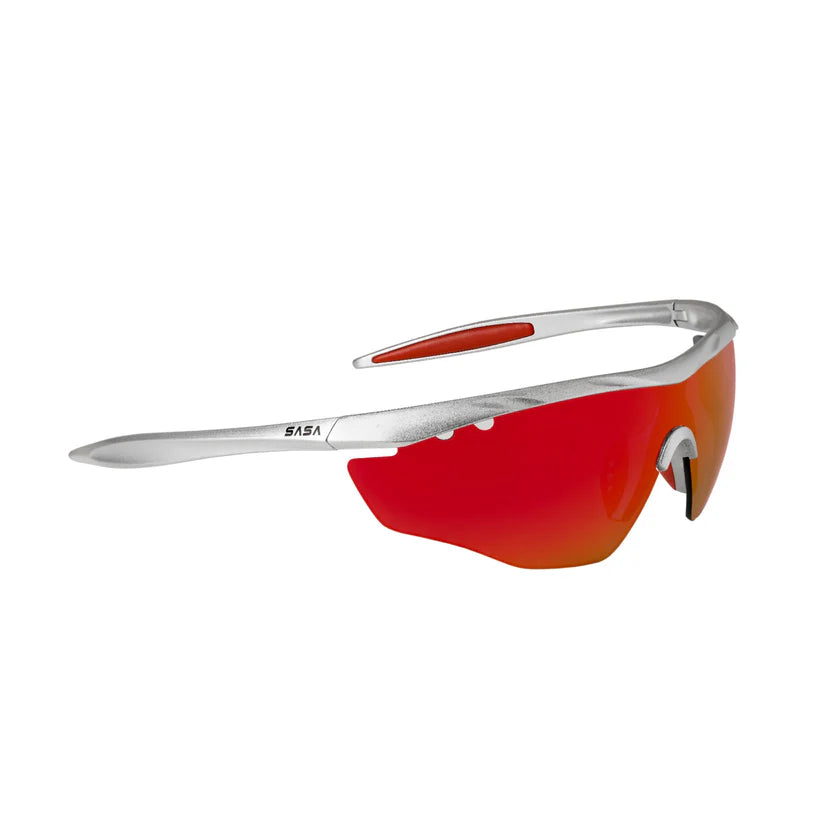 SASA Hawkeye Matte Silver Frame Red Revo Lens Sports Sunglasses