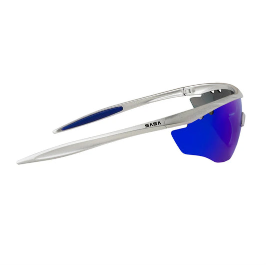SASA Hawkeye Matte Silver Frame Blue Revo Lens Sports Sunglasses