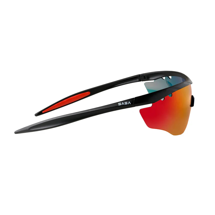 SASA Hawkeye Matte Black Frame Red Revo Lens Sports Sunglasses