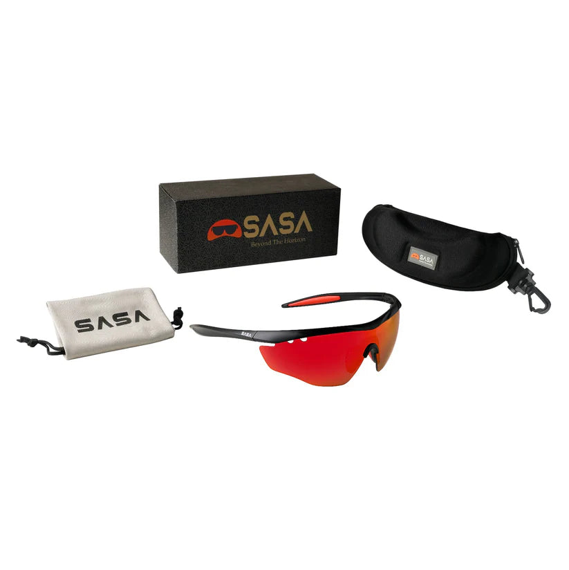 SASA Hawkeye Matte Black Frame Red Revo Lens Sports Sunglasses