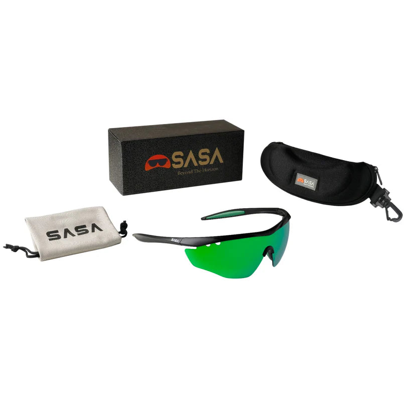 SASA Hawkeye Matte Black Frame Green Revo Lens Sports Sunglasses