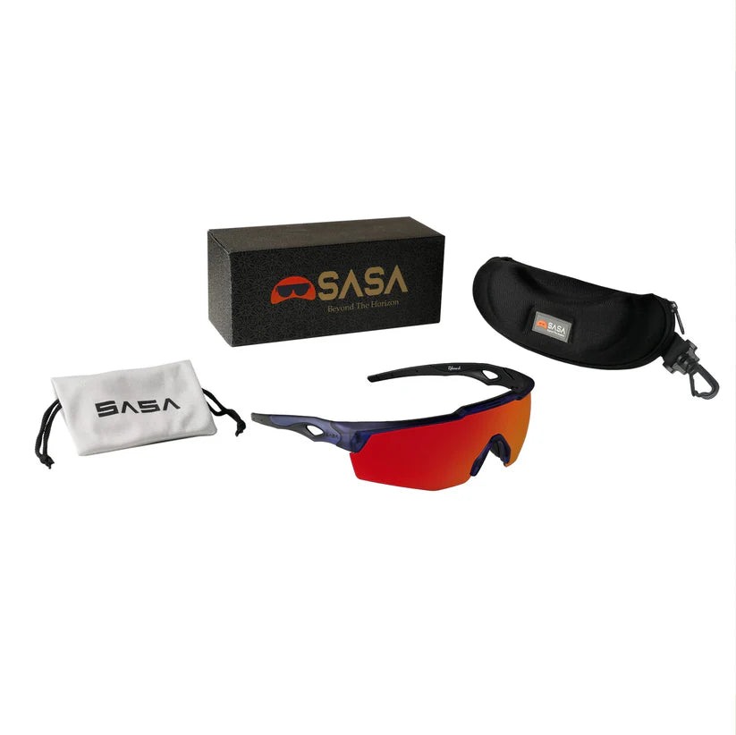 SASA Rebound Translucent Blue Frame Red Revo Lens Sports Sunglasses