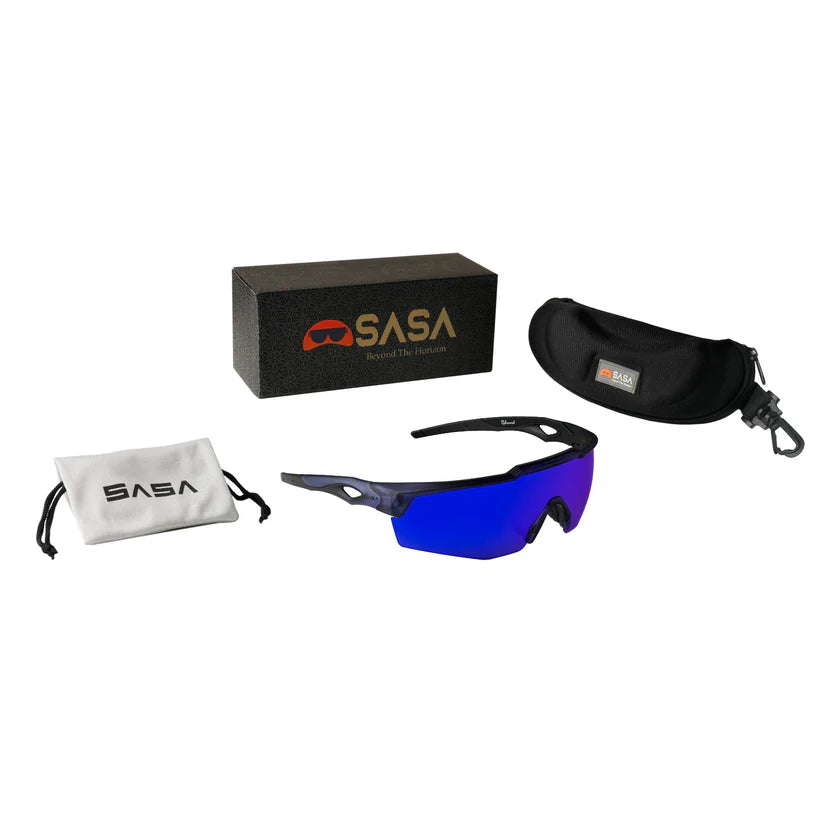 SASA Rebound Translucent Blue Frame Blue Revo Lens Sports Sunglasses