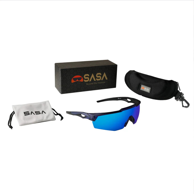 SASA Rebound Translucent Blue Frame Ice Blue Revo Lens Sports Sunglasses
