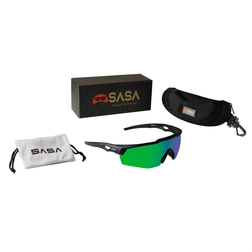 SASA Rebound Matte Black Frame Green Revo Lens Sports Sunglasses