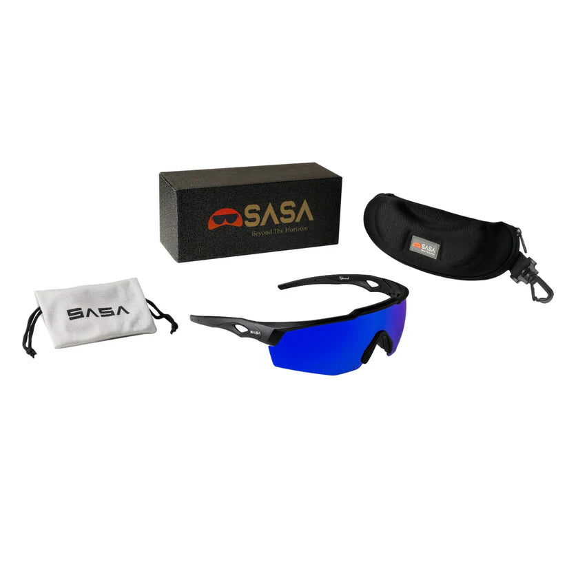 SASA Rebound Matte Black Frame Blue Lens Sports Sunglasses