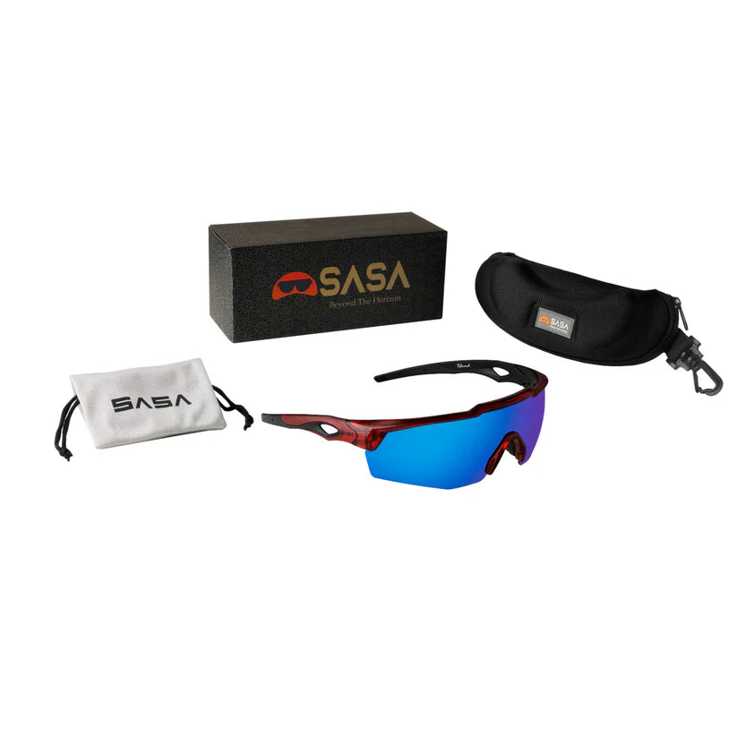 SASA Rebound Translucent Red Frame Ice Blue Revo Lens Sports Sunglasses