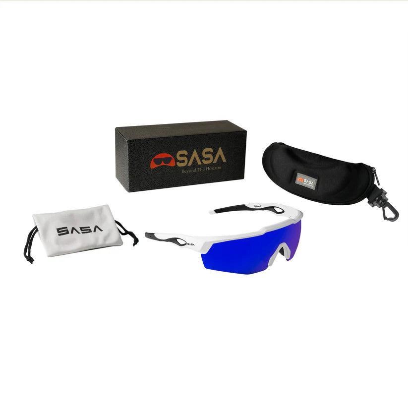 SASA Rebound Matte White Frame Blue Lens Sports Sunglasses