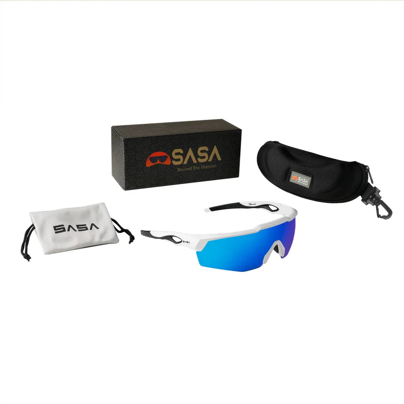 SASA Rebound Matte White Frame Ice Blue Revo Lens Sports Sunglasses