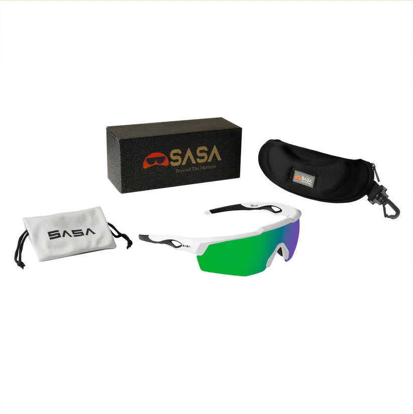 SASA Rebound Matte White Frame Green Revo Lens Sports Sunglasses