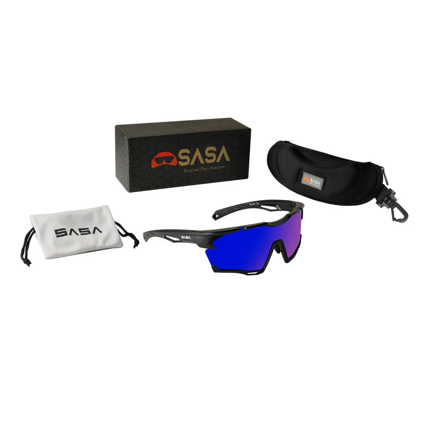 SASA Phantom Matte Black Frame Blue Revo Lens Sports Sunglasses