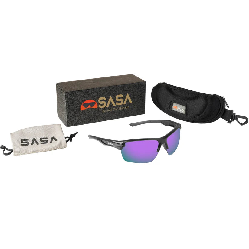 SASA Predator Matte Black Frame Purple Lens Sports Sunglasses