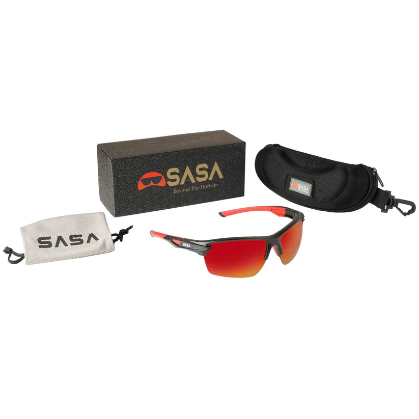 SASA Predator Matte Black Frame Red Lens Sports Sunglasses