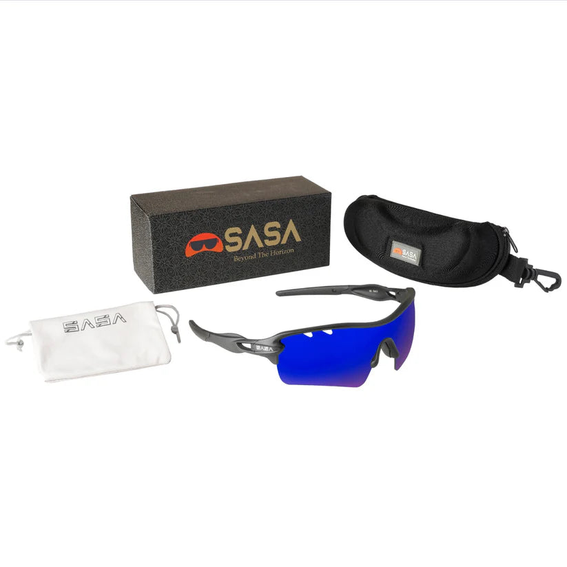 SASA Discovery Men’s Black Frame Blue Lens Sports Sunglasses