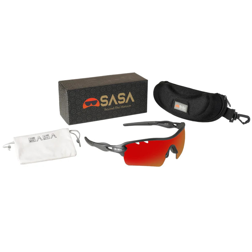 SASA Discovery Men’s Black Frame Red Lens Sports Sunglasses