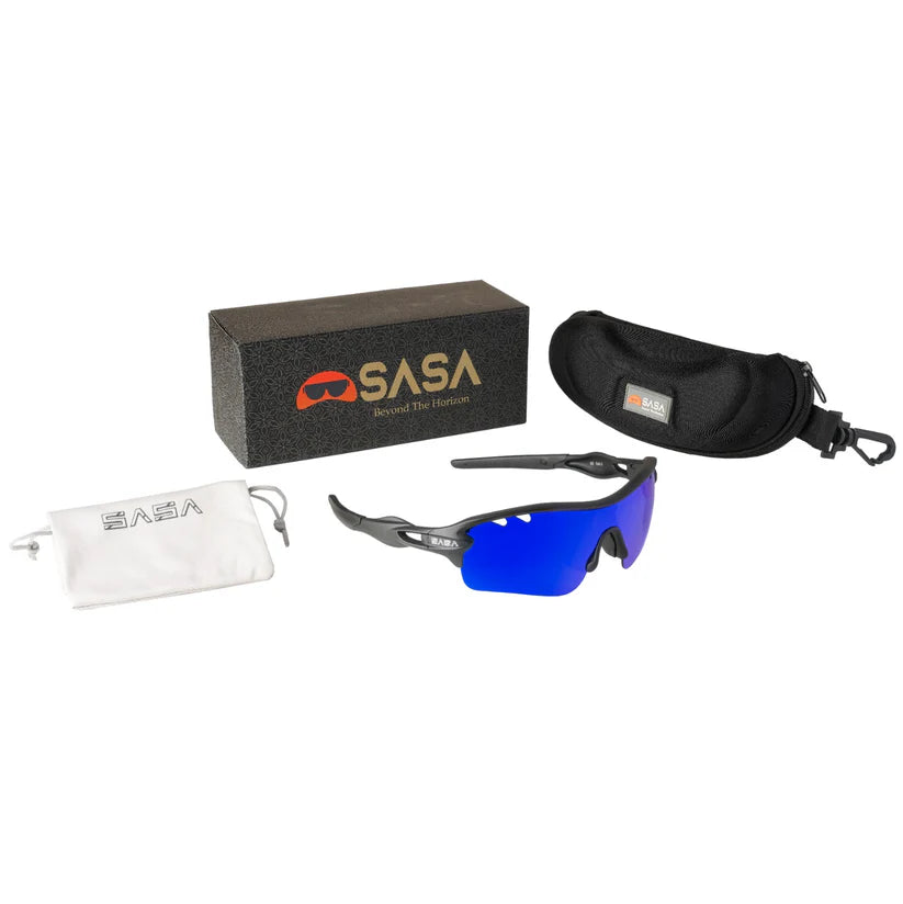 SASA Discovery Youth Black Frame Blue Lens Sports Sunglasses