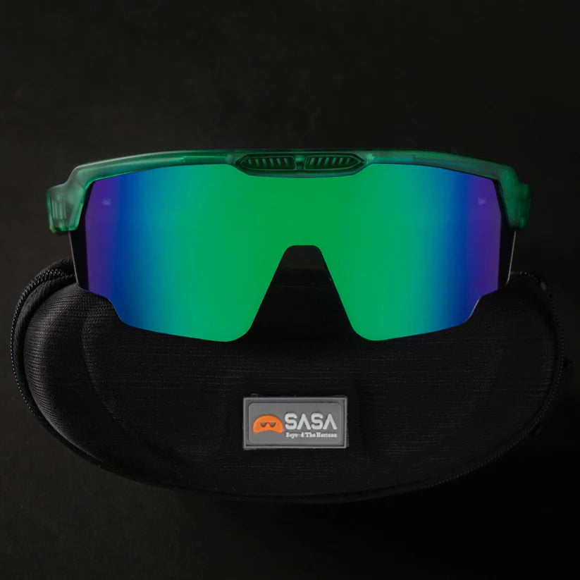 SASA Raptor Translucent Green Frame Green Revo Lens Sports Sunglasses