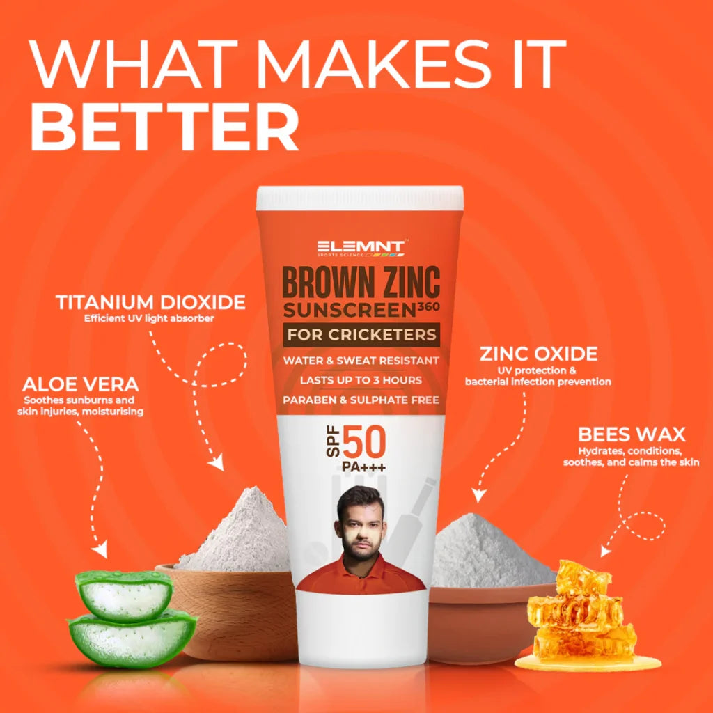 Elemnt Brown Zinc Sunscreen for Cricketers