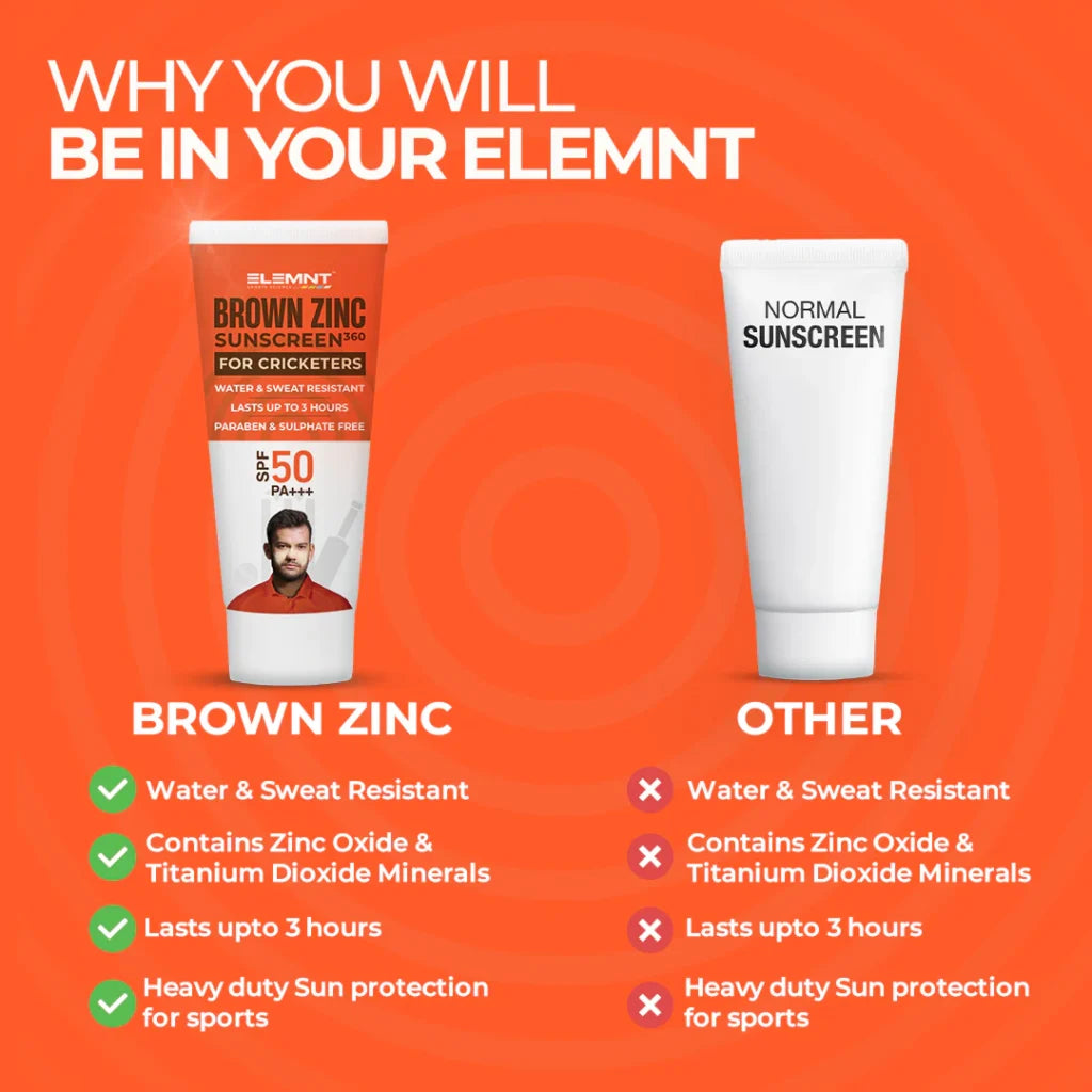 Elemnt Brown Zinc Sunscreen for Cricketers