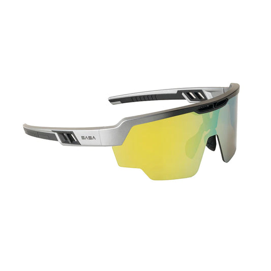 SASA Raptor Matte Silver/Black Frame Yellow Revo Lens Sports Sunglasses