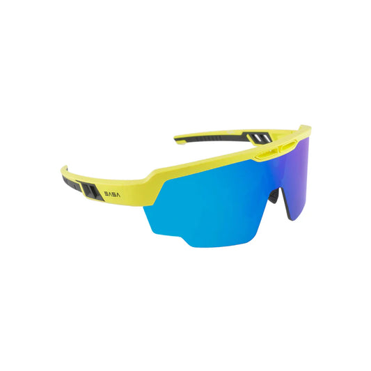SASA Raptor Neon Yellow Frame Ice Blue Revo Lens Sports Sunglasses