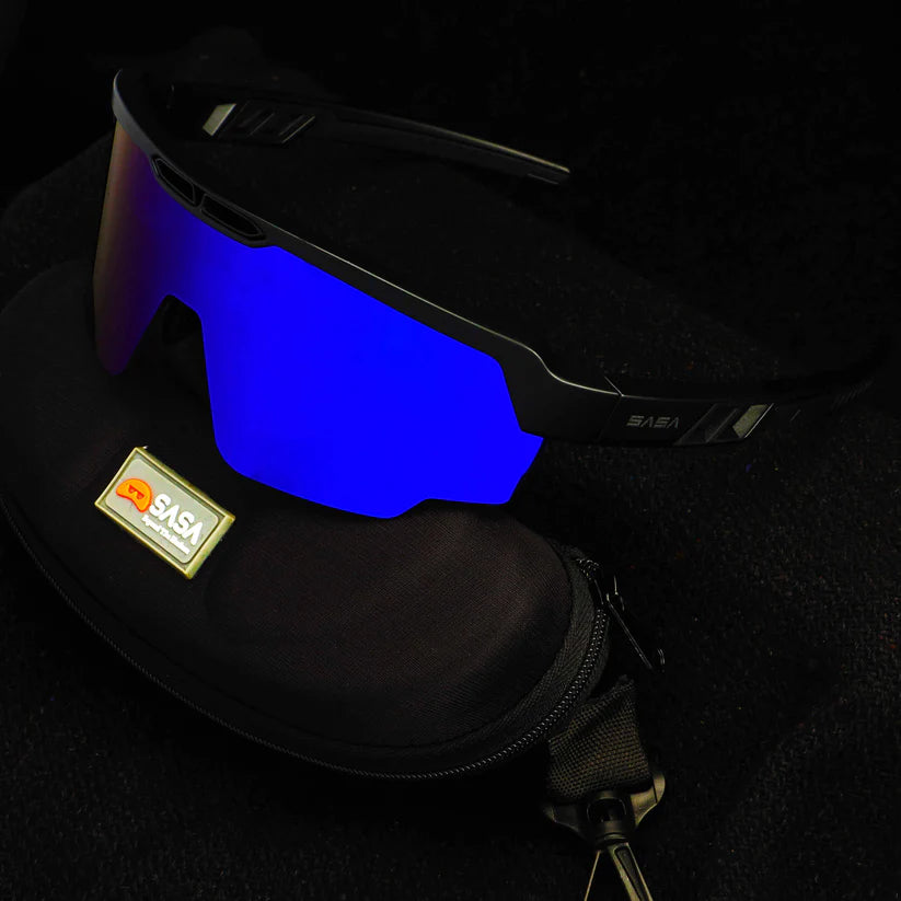 SASA Raptor Matte Black Frame Blue Revo Lens Sports Sunglasses