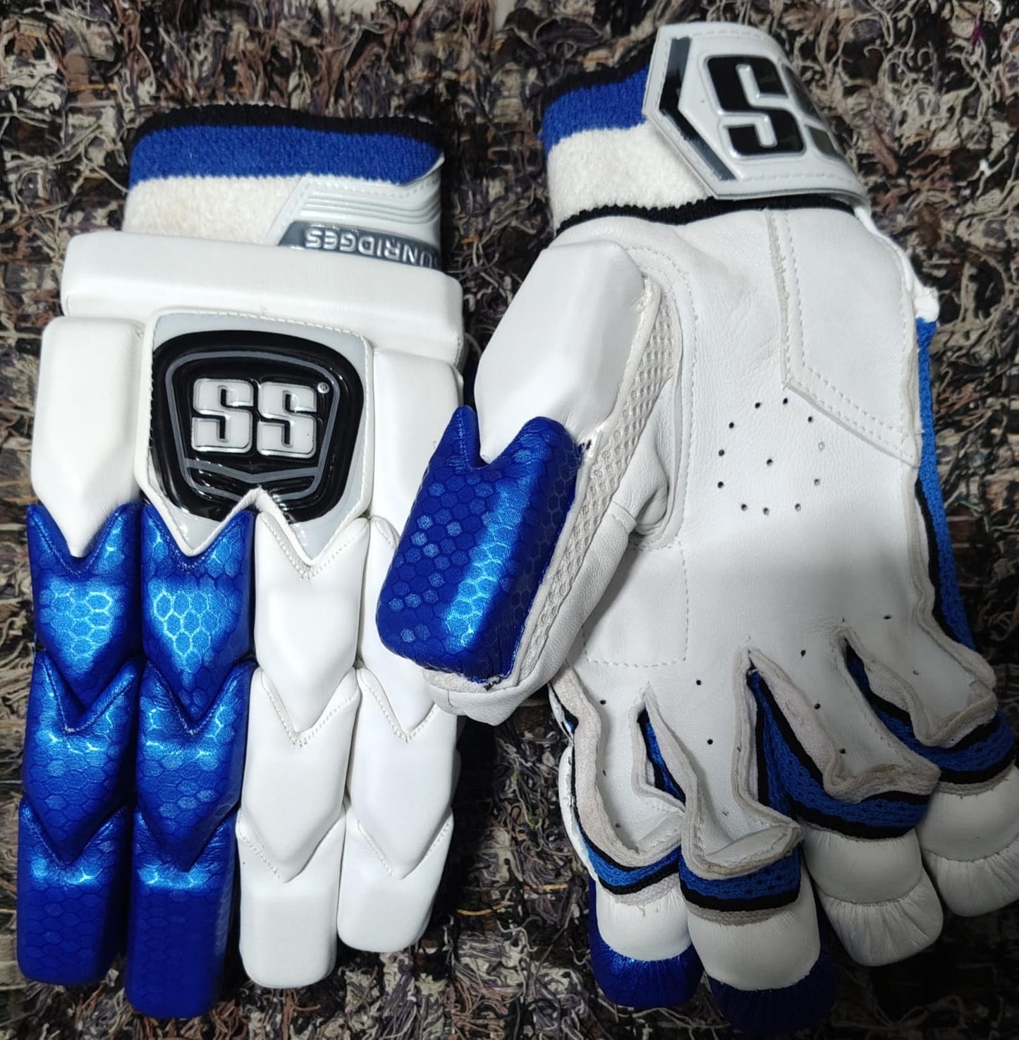 SS Gladiator Cricket Batting Gloves (White-Blue)